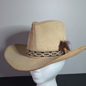 Resistol Size 6 7/8 Boy/Girl Western Tan Suede Cowboy Hat Band Feather Accent